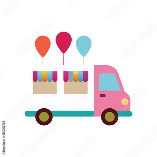 Ice cream truck decorated with balloons Vector illustration