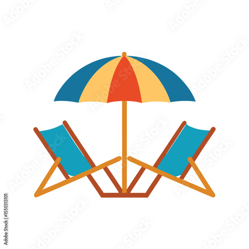 Pair of beach chairs placed under umbrella Vector illustration