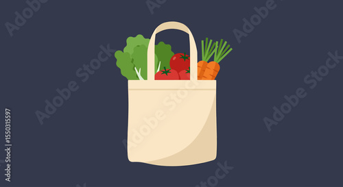 A canvas tote bag overflowing with fresh, colorful fruits and vegetables.