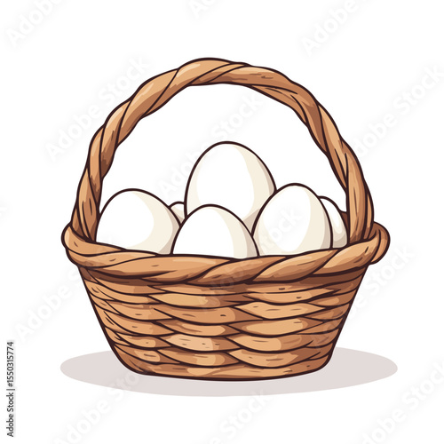 Colorful Eggs in Basket Cartoon Vector Illustration on White Background