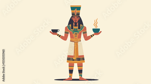 Egyptian Coffee Man Flat Vector Illustration