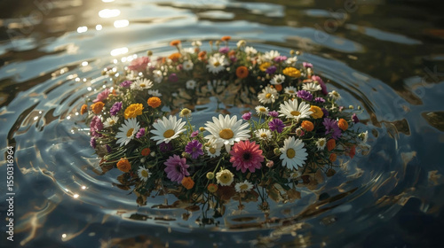 Wildflower Wreath Floating on River at Sunset – Slavic Summer Solstice Tradition