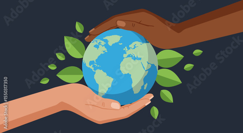 Two hands protecting the Earth, symbolizing global environmental care.