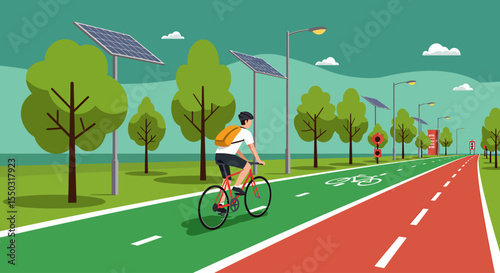 Sustainable Cycling Eco-Friendly Bicycle Paths with Solar-Powered Streetlights and Green Infrastructure