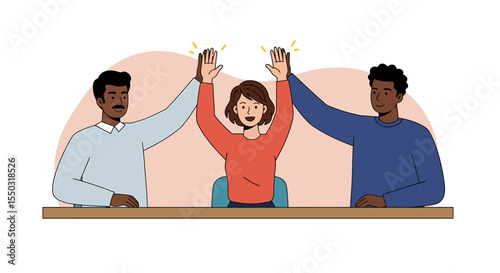 Celebrating Success Diverse Team High Five, Teamwork, Collaboration, Achievement, Unity