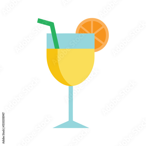 Summer cocktail with fresh lemon garnish Vector illustration
