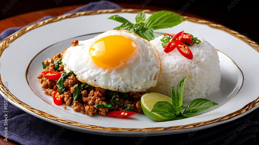 Delicious Plate of Stir-Fried Meat with Fried Egg and Rice Delicious Plate of Stir-Fried Meat with Fried Egg and Rice