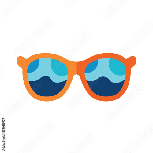 Summer sunglasses reflecting ocean waves Vector illustration