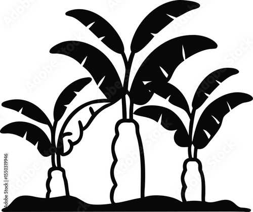banana plants line art silhouette 