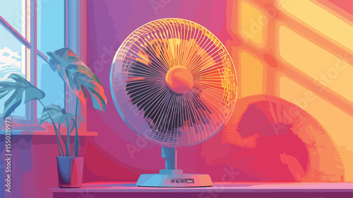 Modern Electric Fan Flat Vector Illustration Centered