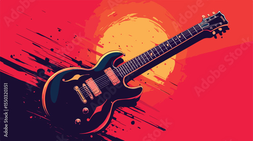 Electric Guitar Musical Instrument Icon Flat Vector Illustration