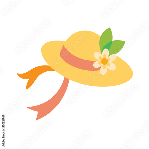 Sunhat with ribbon and blooming flowers Vector illustration