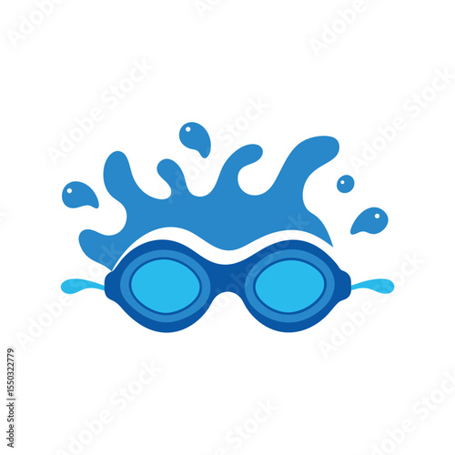 Swimming goggles splashing clear water Vector illustration