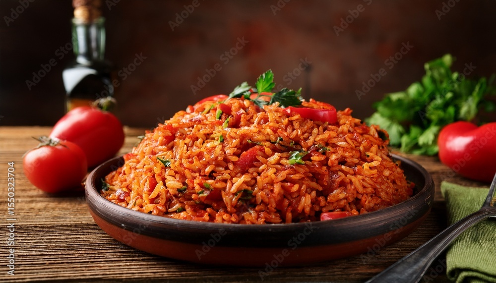 custom made wallpaper toronto digitaljollof rice on a rustic wooden table nigerian cuisine staple colorful rice dish with tomatoes and peppers