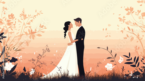 Elegant Wedding Couple Flat Vector Illustration