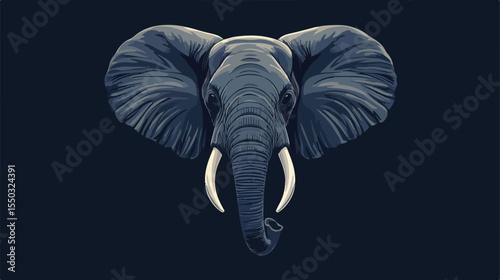 Detailed Front View Flat Vector Illustration of Elephant Animal