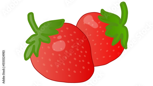 White seamless pattern with red strawberry. Background red cherries and green leaves. Vector design sweet berries as wallpaper
