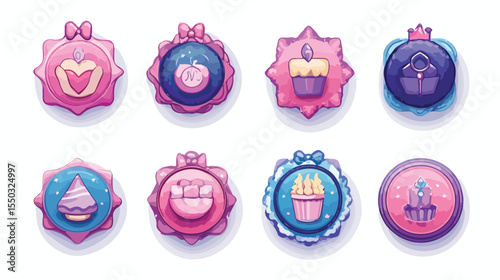 Happy Birthday Badges with Decoration - Celebrating Eleven Years