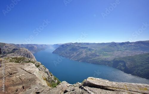 mountain landscape with blue sky Pulpit rocks Norway
