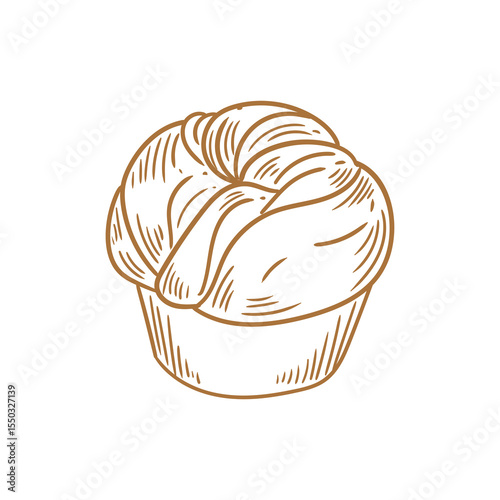 Hand-drawn illustration of brioche bread for bakery or cafe, menus, cards, and graphic design.