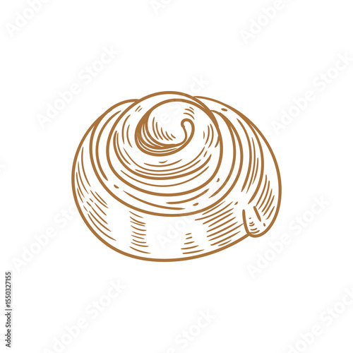 Hand-drawn lineart drawing of a cinnamon roll for a bakery or cafe, menus, cards, and graphic design.