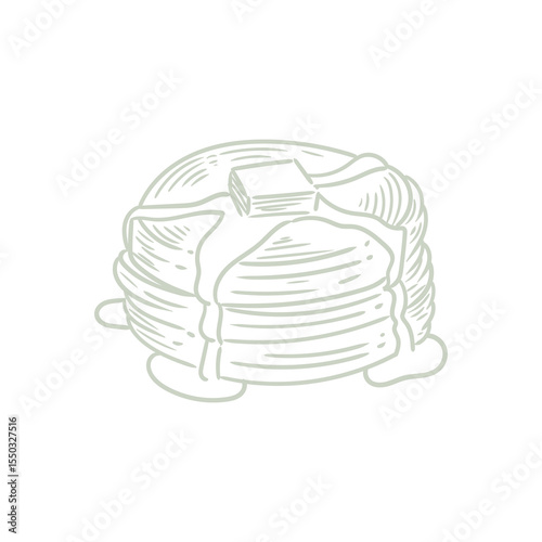 Hand-drawn illustration of a pancake for bakery or cafe, menus, cards, and graphic design.