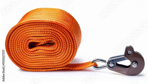 cargo lashing rope on isolated white background sews a ratchet strap