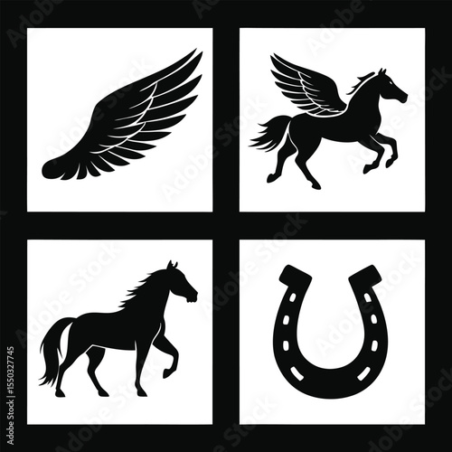 Nine Elegant Black Horse Head Illustrations Vector Graphics for Design Projects