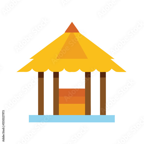Beach hut with thatched roof and cozy design Vector illustration