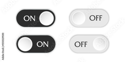 On and off button. Switch, slider, toggle switch. Active and inactive position. Template for web application user interface. Vector illustration.