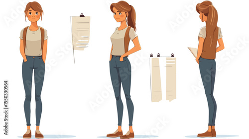 Confident Female Entrepreneur Standing and Holding Folder Flat