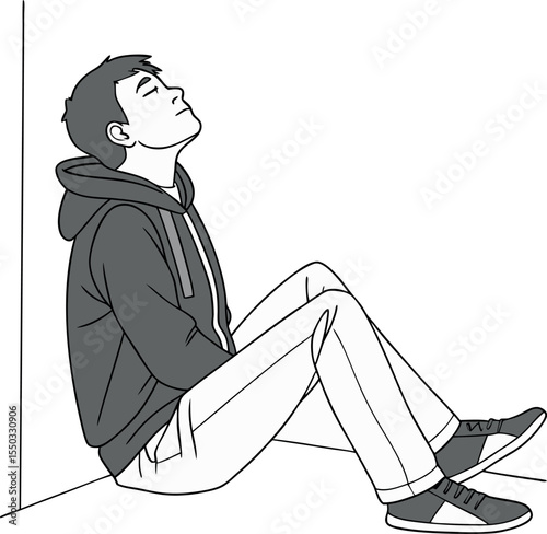 A tranquil portrait of a young man, eyes closed, surrounded by simplicity.