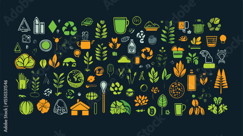 Environment Ecology Icons Collection Line Flat Image