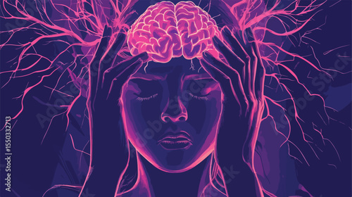 Professional Flat Vector Illustration of Woman Having Epilepsy Seizures
