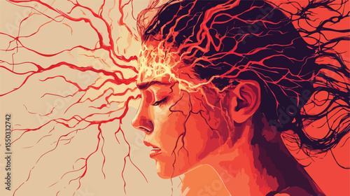 Illustration of a Woman with Epilepsy Having Seizures - Flat Vector Design