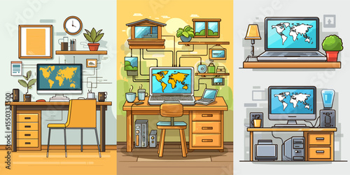 Stylish Home Office Setups with Modern Desks and Desktop Computers