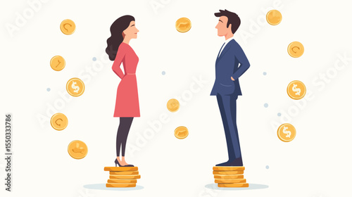 Equal Earning for Men and Women Flat Vector Illustration