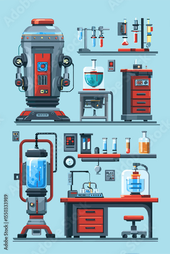 Futuristic Laboratory Equipment and Scientific Instruments Illustration