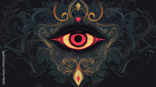 Esoteric Eye in Heart Flat Vector Illustration
