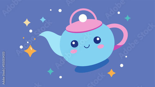 Dreamy Star Tea Time A playful illustration featuring a cartoonish teapot with large eyes and a smiling face. It is joyfully pouring a stream of colorful cartoonstyle stars into a