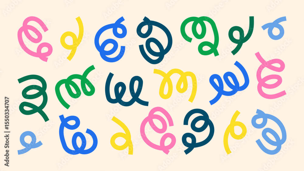 Fototapeta premium Scribble arrows bold marker lines cloud like tuchki and funky circles in naive style