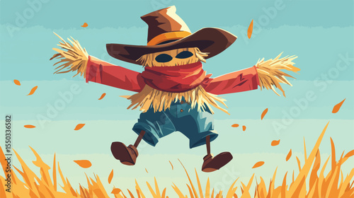 Whimsical Exhaust with Scarecrows Cartoon Character Vector Illustration
