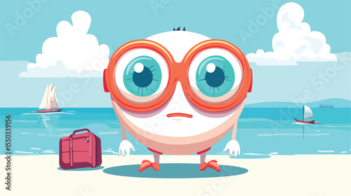 Eyeball Mascot on Vacation Flat Vector Illustration
