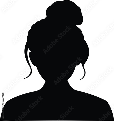 woman with messy bun hair vector silhouette