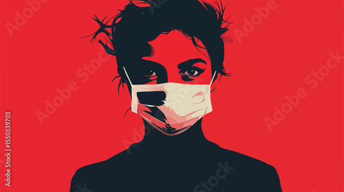 Flat Vector Illustration of Pandemic Face Mask Usage