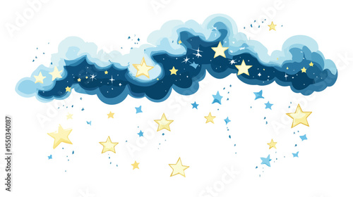 Enchanting Fairy Tale Stars with Contrails Flat Vector Illustration