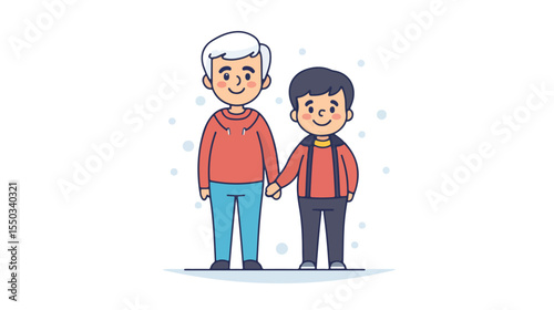 Grandmother and Son Family Figure in Line Style