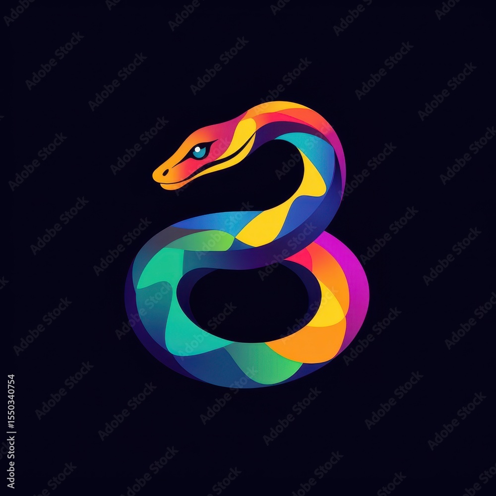 Fototapeta premium Colorful Abstract Snake Art: Vibrant Serpent Motif & Stylized Animal Design
