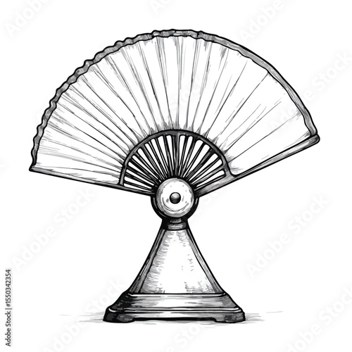 Black and White Fan Cartoon Vector Illustration