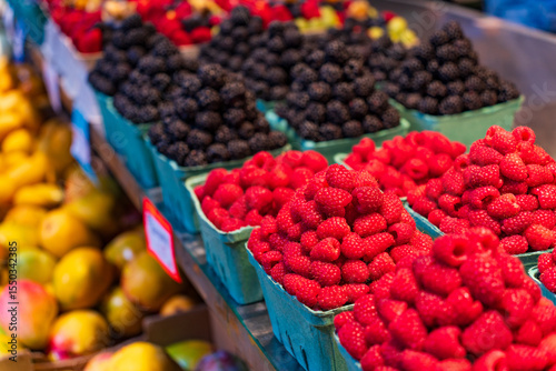 Fresh berries in Granville Island Public Market in Vancouver, Canada